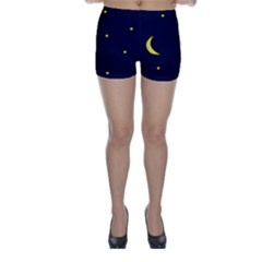 Moon Dark Night Blue Sky Full Stars Light Yellow Skinny Shorts by Alisyart