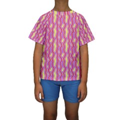 Pink Yelllow Line Light Purple Vertical Kids  Short Sleeve Swimwear by Alisyart