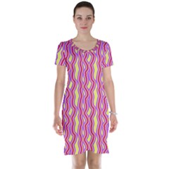 Pink Yelllow Line Light Purple Vertical Short Sleeve Nightdress by Alisyart