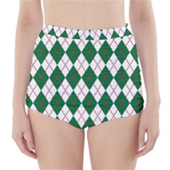 Plaid Triangle Line Wave Chevron Green Red White Beauty Argyle High-waisted Bikini Bottoms by Alisyart