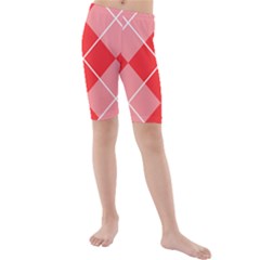 Plaid Triangle Line Wave Chevron Red White Beauty Argyle Kids  Mid Length Swim Shorts by Alisyart