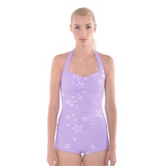 Star Lavender Purple Space Boyleg Halter Swimsuit  by Alisyart