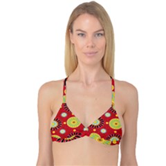 Sunflower Floral Red Yellow Black Circle Reversible Tri Bikini Top by Alisyart