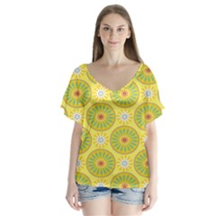 Sunflower Floral Yellow Blue Circle Flutter Sleeve Top by Alisyart