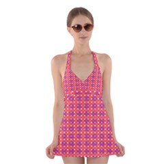 Roll Circle Plaid Triangle Red Pink White Wave Chevron Halter Swimsuit Dress by Alisyart