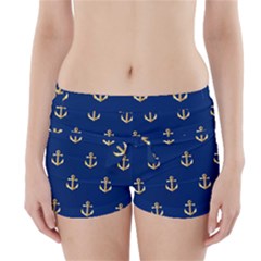 Gold Anchors On Blue Background Pattern Boyleg Bikini Wrap Bottoms by Simbadda