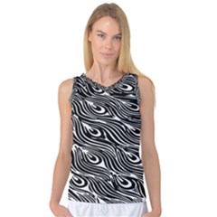 Digitally Created Peacock Feather Pattern In Black And White Women s Basketball Tank Top by Simbadda
