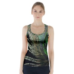 Feather Peacock Drops Green Racer Back Sports Top by Simbadda