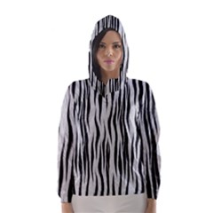 Black White Seamless Fur Pattern Hooded Wind Breaker (women) by Simbadda