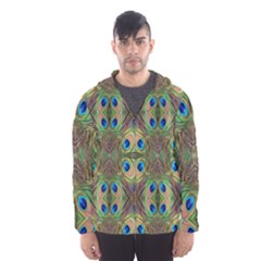 Beautiful Peacock Feathers Seamless Abstract Wallpaper Background Hooded Wind Breaker (men) by Simbadda