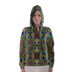 Beautiful Peacock Feathers Seamless Abstract Wallpaper Background Hooded Wind Breaker (women) by Simbadda