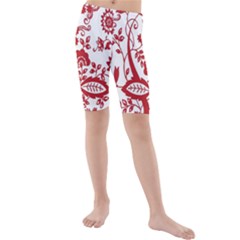 Red Vintage Floral Flowers Decorative Pattern Clipart Kids  Mid Length Swim Shorts by Simbadda