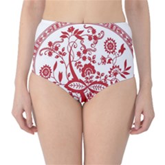 Red Vintage Floral Flowers Decorative Pattern High-waist Bikini Bottoms by Simbadda