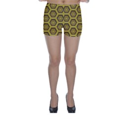 Golden 3d Hexagon Background Skinny Shorts by Amaryn4rt