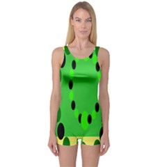 Circular Dot Selections Green Yellow Black One Piece Boyleg Swimsuit by Alisyart