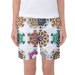 A Set Of 9 Nine Snowflakes On White Women s Basketball Shorts by Amaryn4rt
