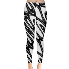Black And White Wave Abstract Leggings  by Amaryn4rt