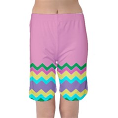 Easter Chevron Pattern Stripes Kids  Mid Length Swim Shorts by Amaryn4rt