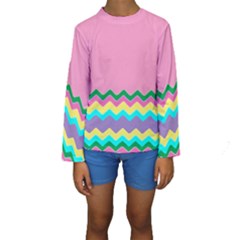 Easter Chevron Pattern Stripes Kids  Long Sleeve Swimwear by Amaryn4rt