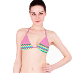 Easter Chevron Pattern Stripes Bikini Top by Amaryn4rt