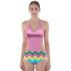 Easter Chevron Pattern Stripes Cut-out One Piece Swimsuit by Amaryn4rt