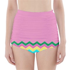 Easter Chevron Pattern Stripes High-waisted Bikini Bottoms by Amaryn4rt