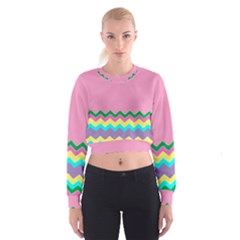 Easter Chevron Pattern Stripes Women s Cropped Sweatshirt by Amaryn4rt