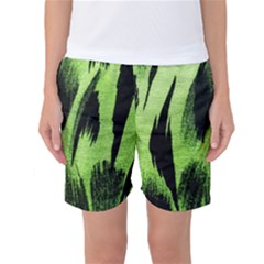 Green Tiger Background Fabric Animal Motifs Women s Basketball Shorts by Amaryn4rt