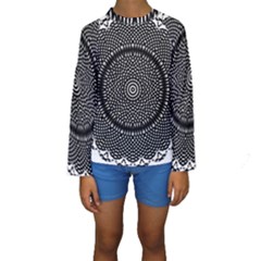 Black Lace Kaleidoscope On White Kids  Long Sleeve Swimwear by Amaryn4rt