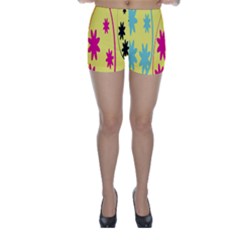 Easter Egg Shapes Large Wave Green Pink Blue Yellow Black Floral Star Skinny Shorts by Alisyart