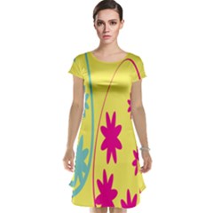 Easter Egg Shapes Large Wave Green Pink Blue Yellow Black Floral Star Cap Sleeve Nightdress by Alisyart