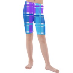 Gingham Pattern Blue Purple Shades Sheath Kids  Mid Length Swim Shorts by Alisyart