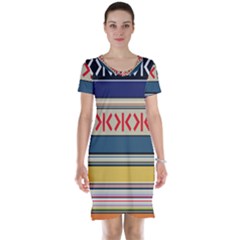 Original Code Rainbow Color Chevron Wave Line Short Sleeve Nightdress by Alisyart
