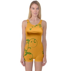 Nature Leaf Green Orange One Piece Boyleg Swimsuit by Alisyart