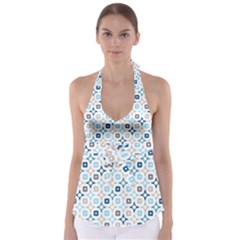 Plaid Line Chevron Wave Blue Grey Circle Babydoll Tankini Top by Alisyart