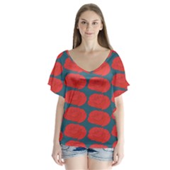 Rose Repeat Red Blue Beauty Sweet Flutter Sleeve Top by Alisyart