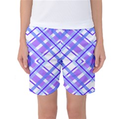 Geometric Plaid Pale Purple Blue Women s Basketball Shorts by Amaryn4rt