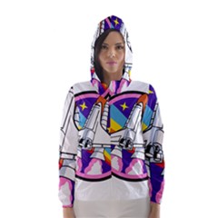 Badge Patch Pink Rainbow Rocket Hooded Wind Breaker (women) by Amaryn4rt