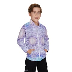 India Mehndi Style Mandala   Cyan Lilac Wind Breaker (kids) by EDDArt