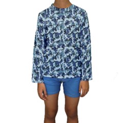 Navy Camouflage Kids  Long Sleeve Swimwear by sifis