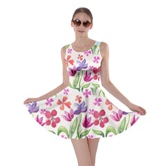 Watercolor Flowers And Butterflies Pattern Skater Dress by TastefulDesigns