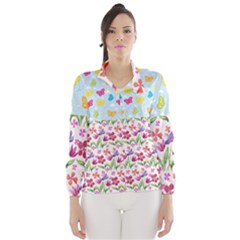 Watercolor Flowers And Butterflies Pattern Wind Breaker (women) by TastefulDesigns