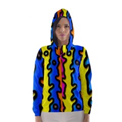 Digitally Created Abstract Squiggle Stripes Hooded Wind Breaker (women) by Simbadda