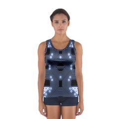 A Completely Seamless Tile Able Techy Circuit Background Women s Sport Tank Top  by Simbadda