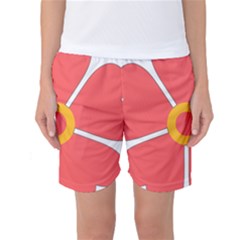 Flower With Heart Shaped Petals Pink Yellow Red Women s Basketball Shorts by Alisyart