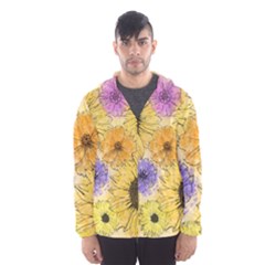 Multi Flower Line Drawing Hooded Wind Breaker (men) by Simbadda