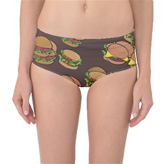 A Fun Cartoon Cheese Burger Tiling Pattern Mid-waist Bikini Bottoms by Simbadda