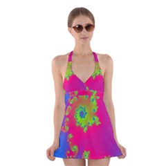 Digital Fractal Spiral Halter Swimsuit Dress by Simbadda