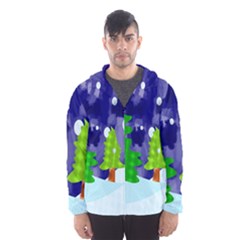 Christmas Trees And Snowy Landscape Hooded Wind Breaker (men) by Simbadda