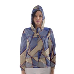 Blue And Tan Triangles Intertwine Together To Create An Abstract Background Hooded Wind Breaker (women) by Simbadda